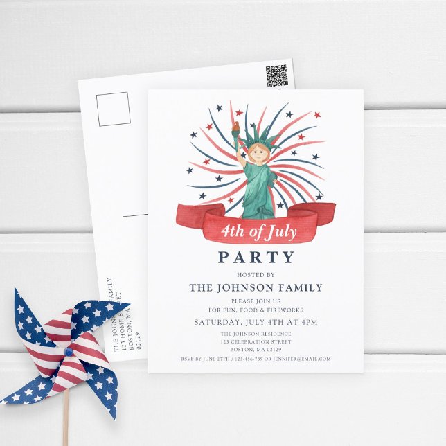 Cartes Pour Fêtes Annuelles Cute Patriotique Rouge Blanc Et Bleu 4 juillet (Cute Patriotic Statue Of Liberty 4th Of July Holiday Postcard.)