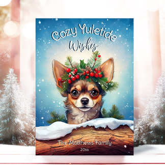Cartes Pour Fêtes Annuelles Cute Peeking Chihuahua Cosy Wreath Pin Wreath