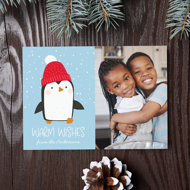 Cartes Pour Fêtes Annuelles Cute Penguin Chaleureux Voeux Photo (Créateur téléchargé)
