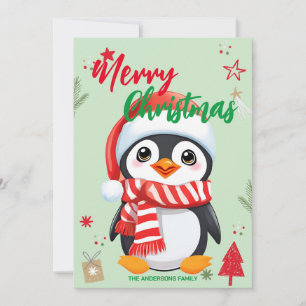 Cartes Pour Fêtes Annuelles Cute Penguin père Noël Christmas Holiday Nom de fa
