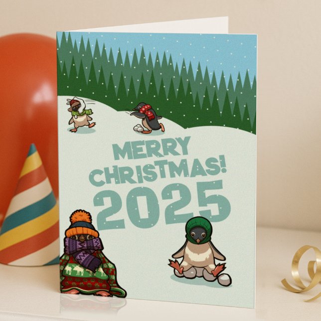 Cartes Pour Fêtes Annuelles Cute Penguins Add The Year Merry Christmas! Winter (Créateur téléchargé)