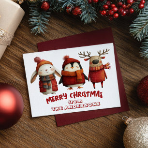 Cartes Pour Fêtes Annuelles Cute Père Noël Animaux Joyeux Noël de Festive