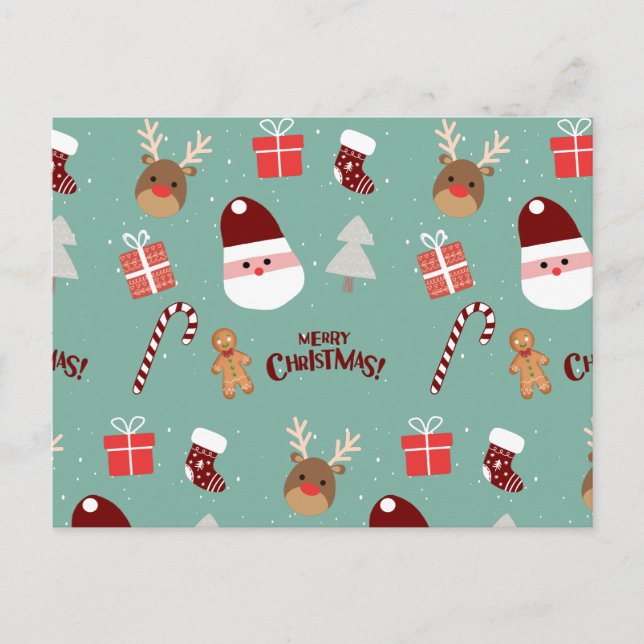 Cartes Pour Fêtes Annuelles Cute Père Noël Reindeer Sucre de canne Motif en pa (Devant)