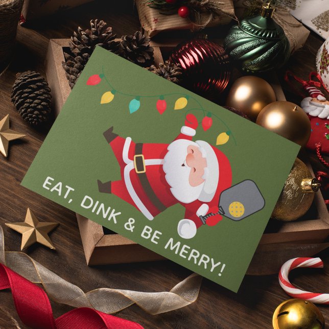 Cartes Pour Fêtes Annuelles Cute Pickleball Père Noël Green Christmas Photo (Créateur téléchargé)