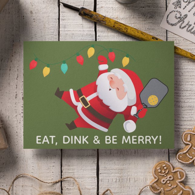 Cartes Pour Fêtes Annuelles Cute Pickleball Père Noël Green Christmas Photo (Créateur téléchargé)