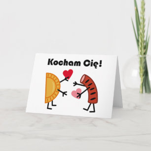 Cartes Pour Fêtes Annuelles Cute Pierogi & Kielbasa Kocham Cie ! (Je T'Aime !)