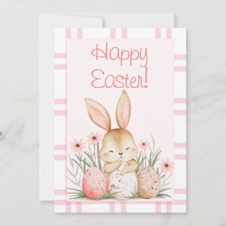 Cartes Pour Fêtes Annuelles Cute Pink Watercolor Bunny and Easter Eggs
