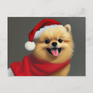 Cartes Pour Fêtes Annuelles Cute Poméranie Brown portant un chapeau de Père No