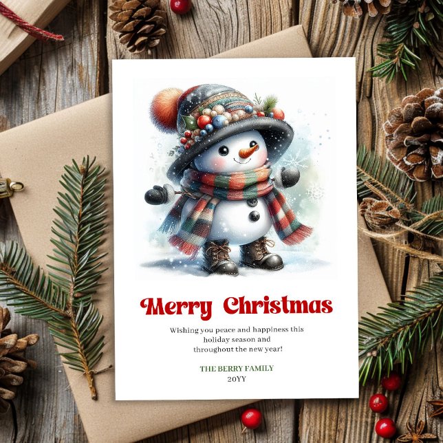 Cartes Pour Fêtes Annuelles Cute printable funny snowman classic Xmas card (Cute printable funny snowman classic Xmas card)