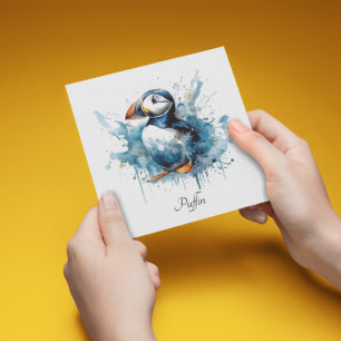 Cartes Pour Fêtes Annuelles Cute puffin en bleu aquarelle personnalisable