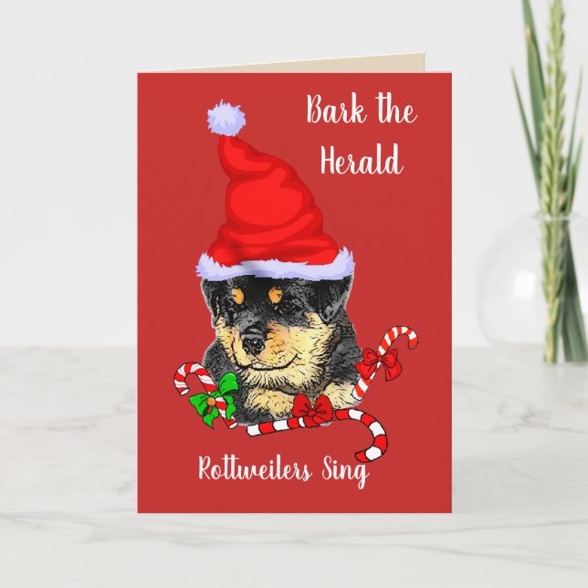 Cartes Pour Fêtes Annuelles Cute Puppy Rottweiler Père Noël Noël (Devant)