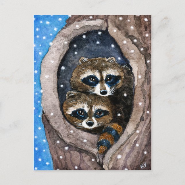 Cartes Pour Fêtes Annuelles Cute raccoons snow (Devant)
