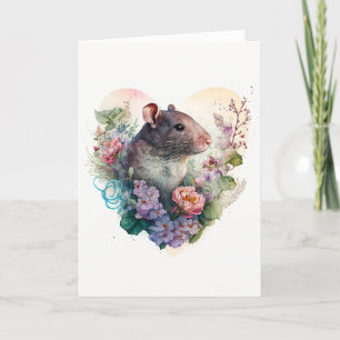 Cartes Pour Fêtes Annuelles Cute Rat pour animaux de compagnie en fleurs viole