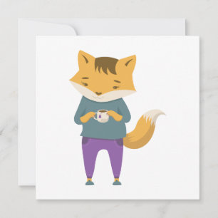 Cartes Pour Fêtes Annuelles Cute renard avec tasse de thé
