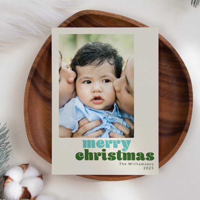 Cartes Pour Fêtes Annuelles Cute Retro Mint Green Photo personnalisée Joyeux N (Créateur téléchargé)