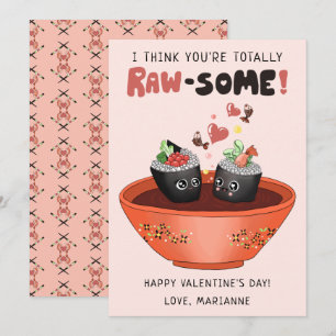 Cartes Pour Fêtes Annuelles Cute rose Kawaii Sushi Saint Valentin Pun drôle