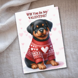 Cartes Pour Fêtes Annuelles Cute Rottweiler Chiot en Saint Valentin