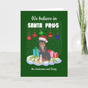 Cartes Pour Fêtes Annuelles Cute Rottweiler Croyez en Père Noël Paws Noël   