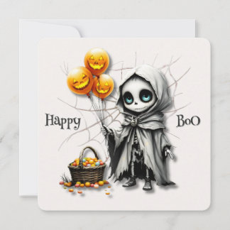 Cartes Pour Fêtes Annuelles Cute Skeleton Girl with Pumpkin Balloons 