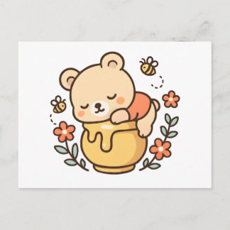 Cartes Pour Fêtes Annuelles Cute Sleeping Bear Honey Pot Kawaii Design