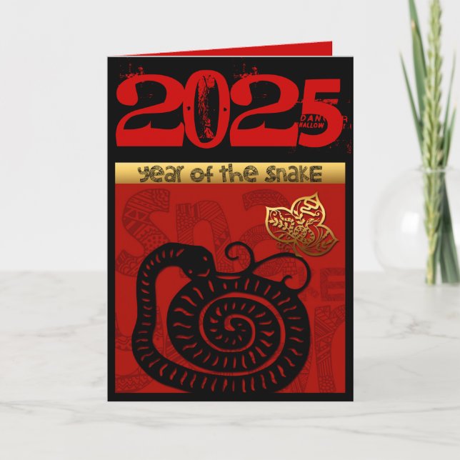 Cartes Pour Fêtes Annuelles Cute Snake chinois Année 2025 Zodiac Anniversaire  (Devant)