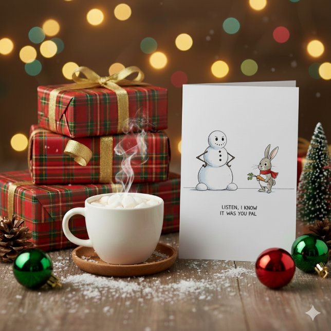 Cartes Pour Fêtes Annuelles Cute Snowman and Rabbit Holiday Xmas Card (Créateur téléchargé)