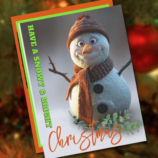 Cartes Pour Fêtes Annuelles Cute Snowman merry and Bright Christmas  (Funny message, snowy winter christmas card)