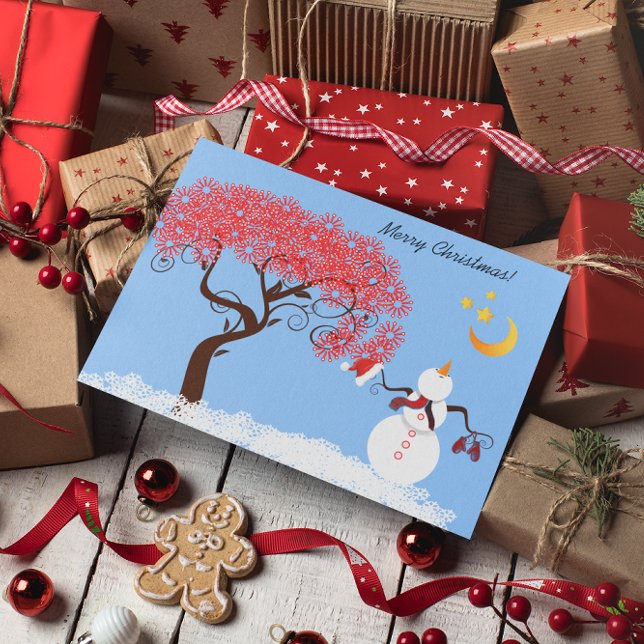 Cartes Pour Fêtes Annuelles Cute Snowman Regarde la Lune (Créateur téléchargé)