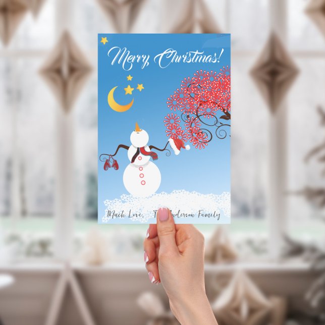 Cartes Pour Fêtes Annuelles Cute Snowman Regarde la Lune (Créateur téléchargé)