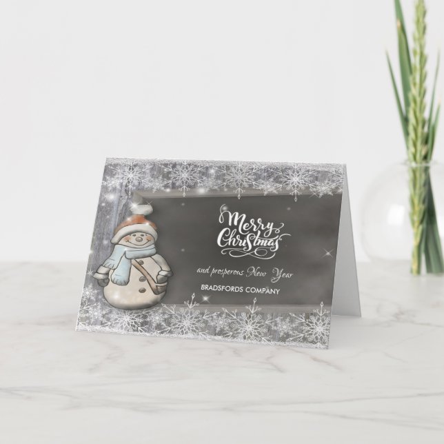 Cartes Pour Fêtes Annuelles Cute Snowman, Snowflakes Salutation d'entreprise (Devant)