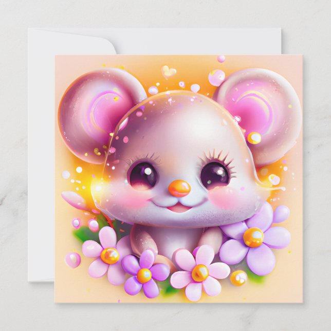 Cartes Pour Fêtes Annuelles Cute souris rose Kawaii (Devant)