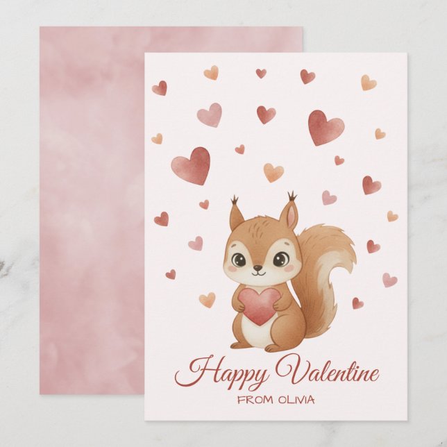 Cartes Pour Fêtes Annuelles Cute Squirrel with Heart Valentine's Day (Devant / Derrière)