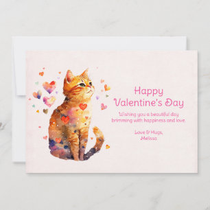 Cartes Pour Fêtes Annuelles Cute Tabby Chat avec Coeurs Saint-Valentin