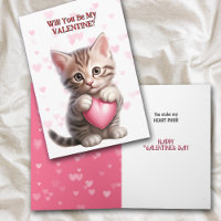 Cute Tabby Kitten avec Coeur Rose Valentine