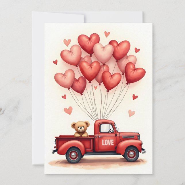 Cartes Pour Fêtes Annuelles Cute Teddy Bear Truck Valentine Card (Devant)
