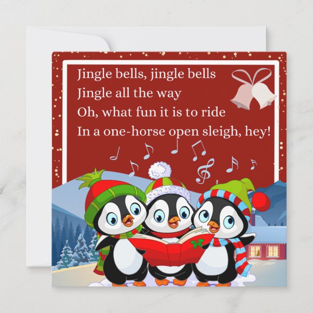 Cartes Pour Fêtes Annuelles Cute Trois Pingouins chantant Jingle Bells (Devant)