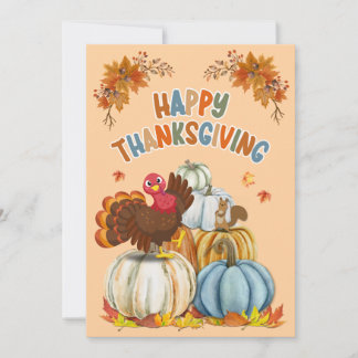 Cartes Pour Fêtes Annuelles Cute Turkey and Retro Pumpkins Happy Thanksgiving
