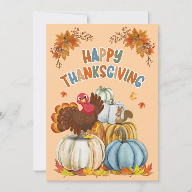 Cartes Pour Fêtes Annuelles Cute Turkey and Retro Pumpkins Happy Thanksgiving (Devant)
