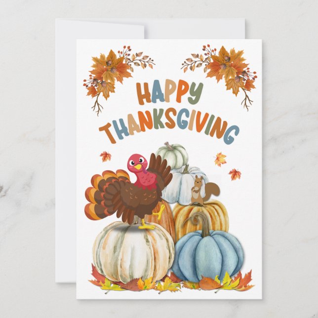 Cartes Pour Fêtes Annuelles Cute Turkey and Retro Pumpkins Happy Thanksgiving (Devant)