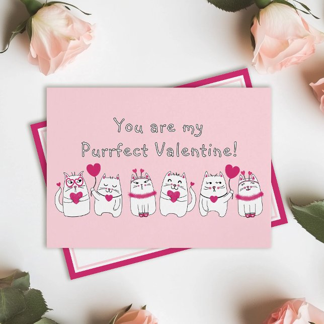 Cartes Pour Fêtes Annuelles Cute Valentine's Day Chats Coeurs roses (Créateur téléchargé)