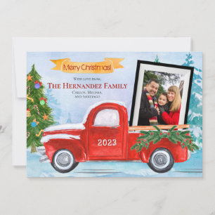 Cartes Pour Fêtes Annuelles Cute Vintage Camion Rouge Famille 2 Photo Noël