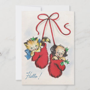 Cartes Pour Fêtes Annuelles Cute Vintage Chaton De Noël En Gants De Boxe