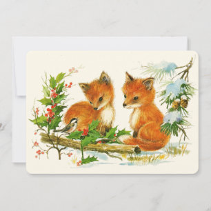 Cartes Pour Fêtes Annuelles Cute Vintage Foxes Retro Christmas Scene