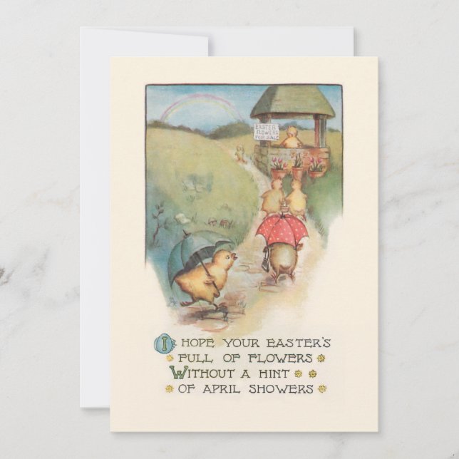 Cartes Pour Fêtes Annuelles Cute Vintage poules de Pâques avec arc-en-ciel (Devant)