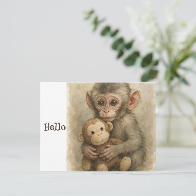Cartes Pour Fêtes Annuelles Cute Watercolor Baby Monkey Greeting Card (Debout devant)