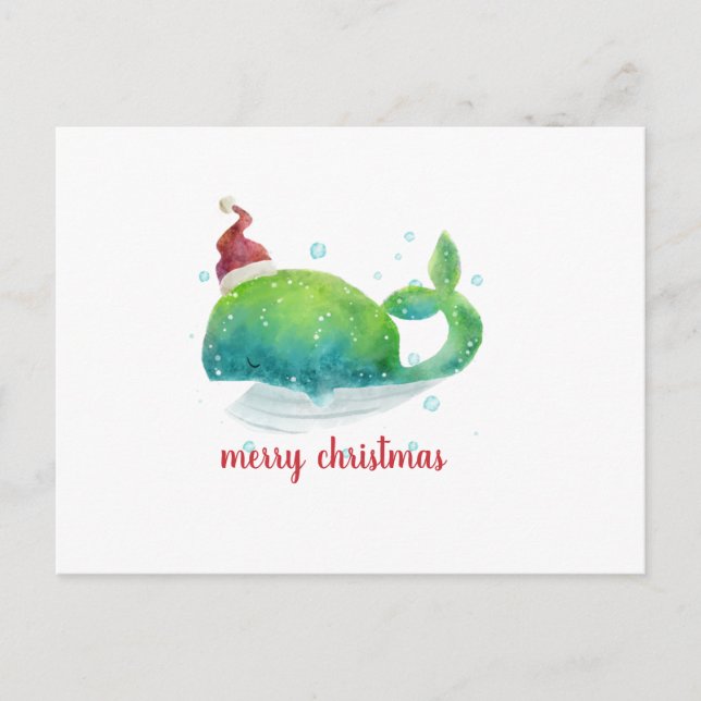 Cartes Pour Fêtes Annuelles Cute Whale with Santa Hat (Devant)
