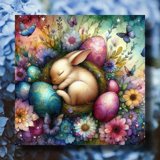 Cartes Pour Fêtes Annuelles Cute Whimsical Aquarelle Bunny Oeufs de Pâques (Créateur téléchargé)