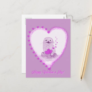Cartes Pour Fêtes Annuelles Cute White Baby Sea Otter , Happy Valentines Day