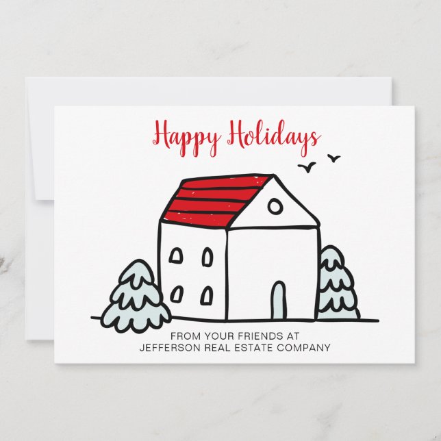 Cartes Pour Fêtes Annuelles Cute Winter House Immobilier (Devant)