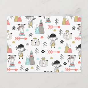 Cartes Pour Fêtes Annuelles Cute Woodland Animaux et Motif de garçon indien
